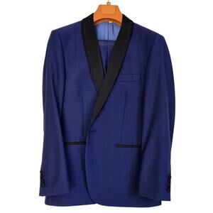 Equilibrio Milano Modern Fit Blue “Beckham” Tuxedo Suit Made in Italy Wool 150's